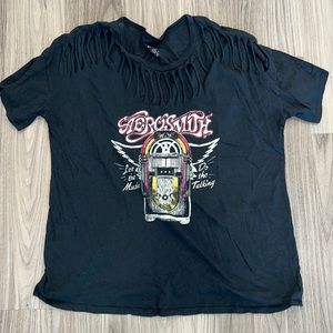 Torrid Black Graphic Aerosmith Tee W Shredded Details Women's Top 1X